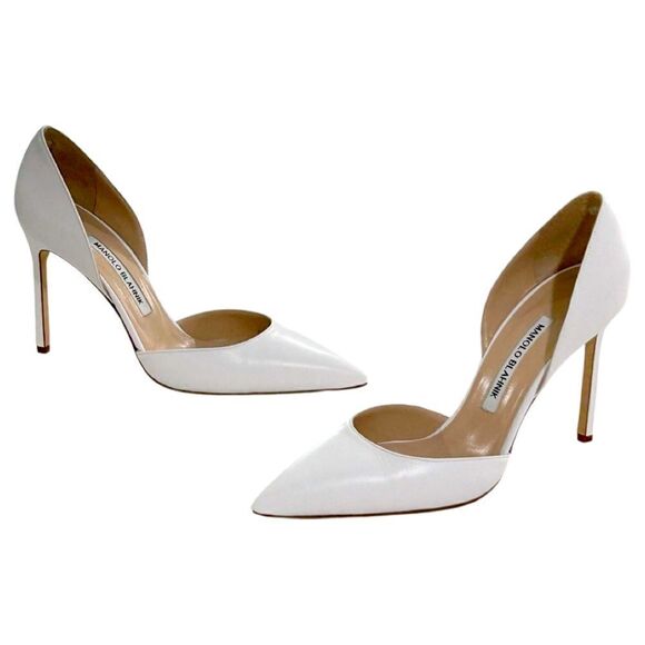 Manolo Blahnik Shoes - Manolo Blahnik Tayler Leather D'Orsay White Pumps Size 39/9 NIB
